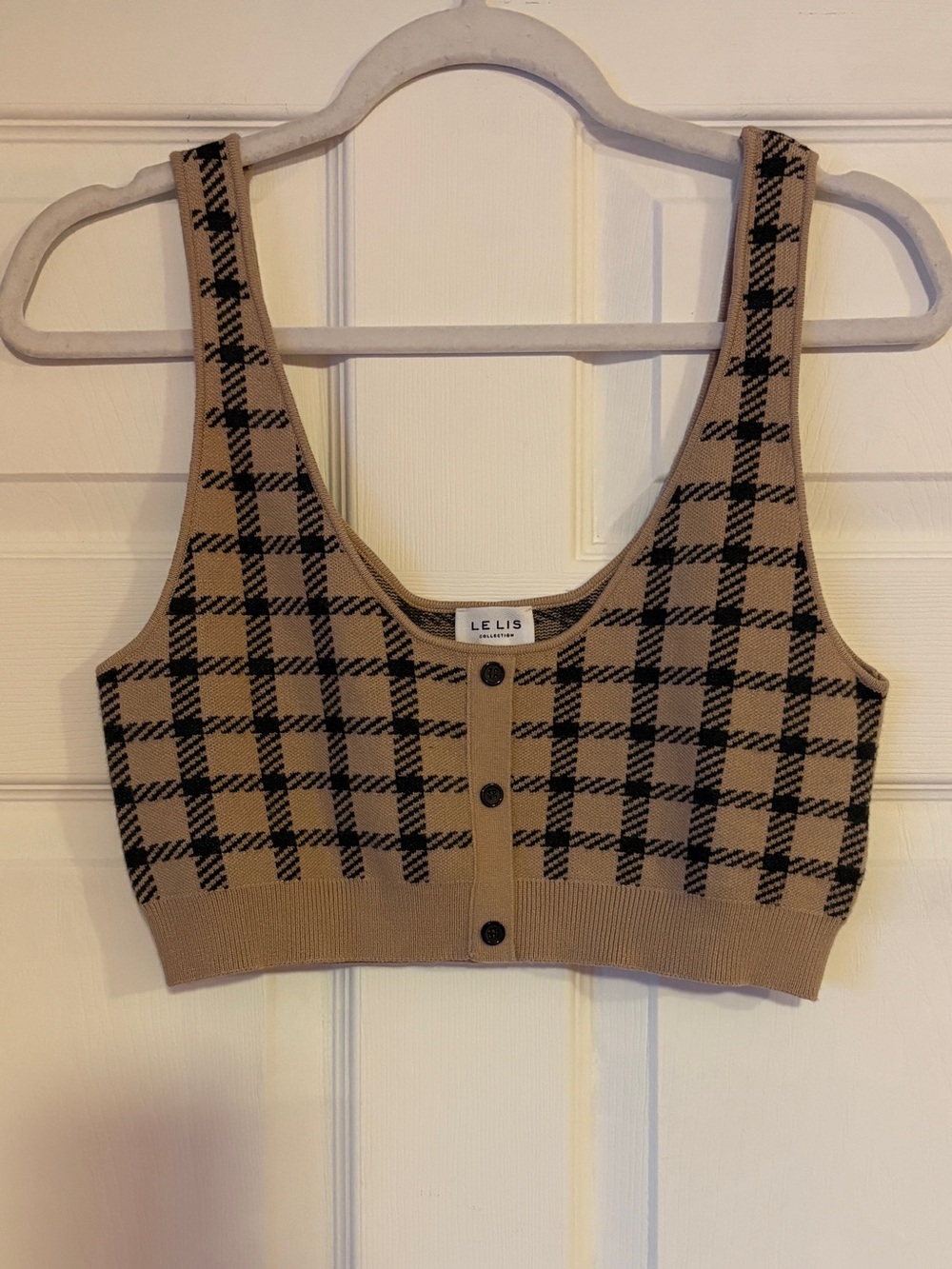 Le Lis Tan Plaid Knit Crop Top